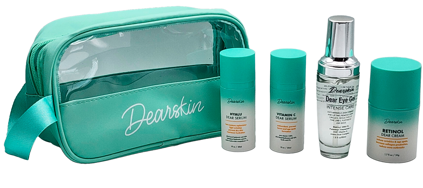 Dearskin Anti-Aging Skincare Gift Set with Travel Bag - A Gesture of Ageless Love with Hyaluronic Acid Serum Vitamin C Eye Gel and Retinol Cream